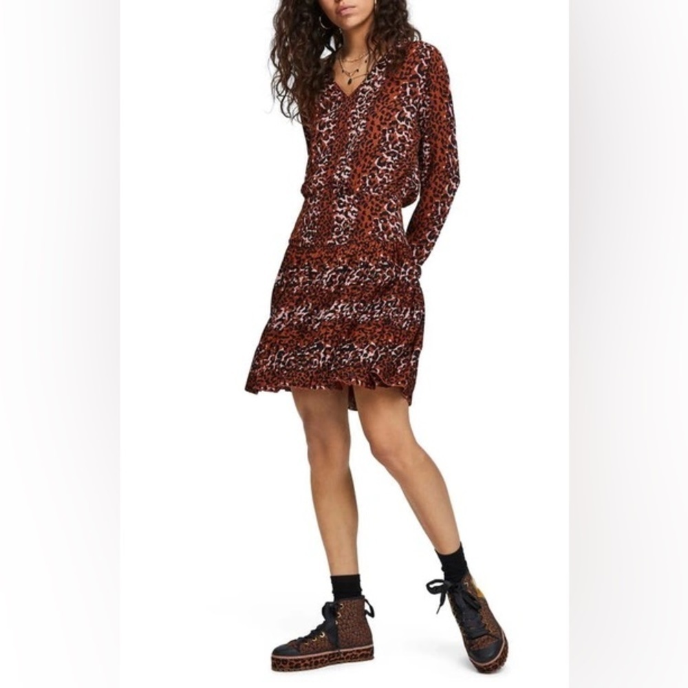 Scotch & Soda / cheetah Leopard Print Pleated blouson Skirt Dress large L